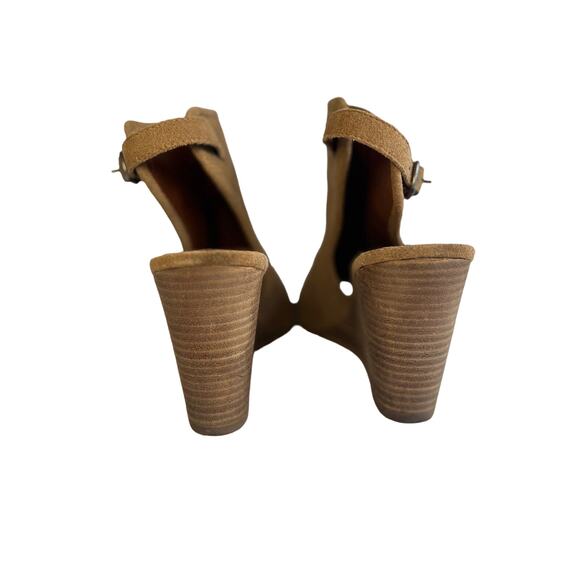 Lucky Brand Lisza Tan Suede Slingback Open Toe Bootie Wedge 8.5 - Picture 5 of 10